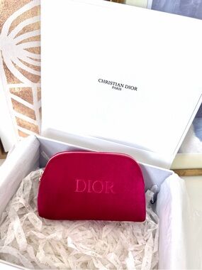 Dior Red Velvet Zip Cosmetics Bag With Gift Box